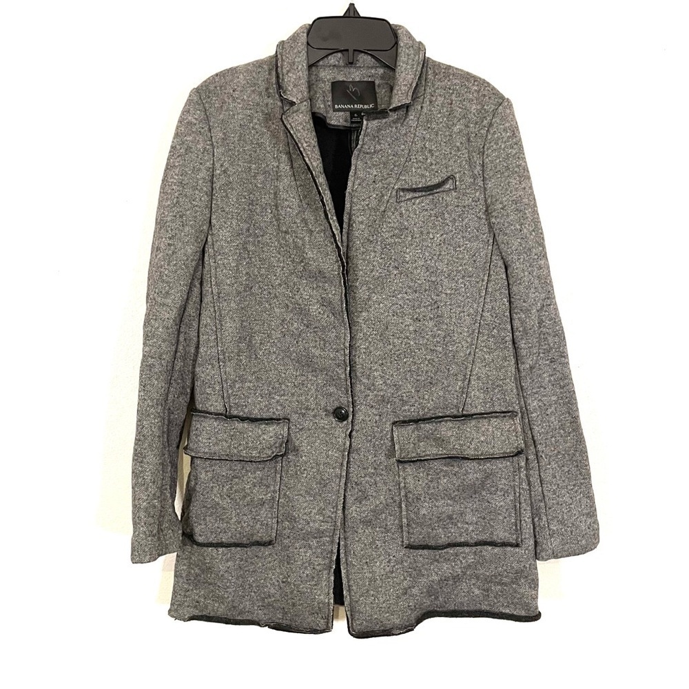 Banana Republic Wool Blend Knit Boyfriend Blazer Raw Hem Pockets Unlined Sz 6
